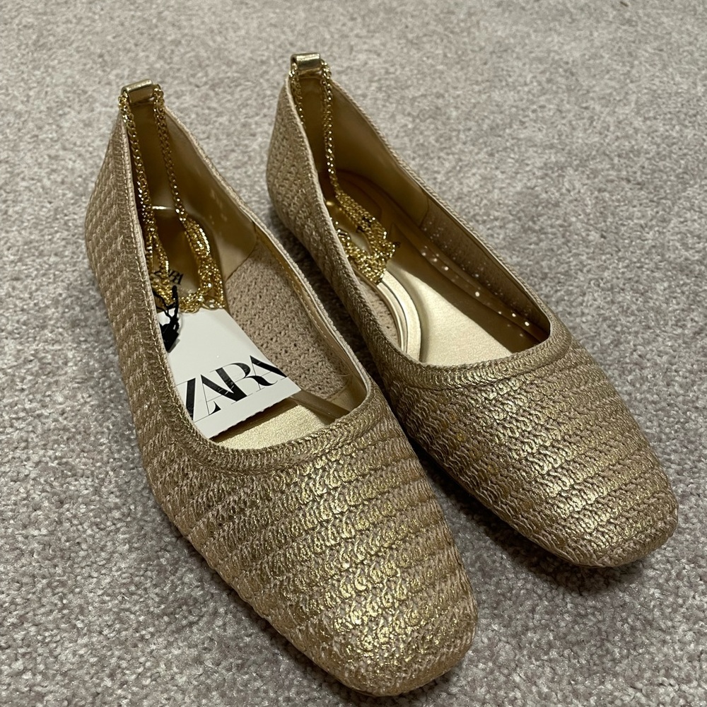Zara golden ballet flats